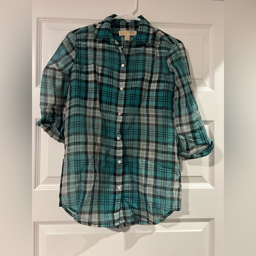 Michael Kors Teal Plaid Button Down Shirt
